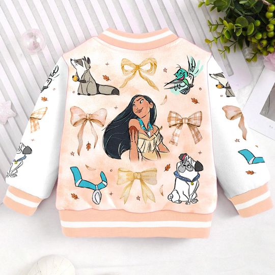 Pocahontas Meiko Friends Locket Coquette Bow Kids and Youth Baseball Jacket, Aldult Unisex Varsity Baseball Jacket