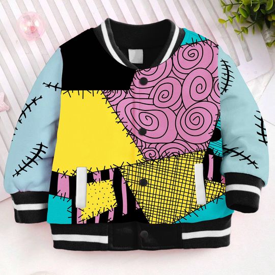Sally Costume Nightmare Before Xmas Kids and Youth Baseball Jacket, Aldult Unisex Varsity Baseball Jacket
