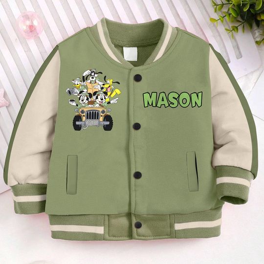 Custom Name Animal Kingdom Pluto Goofy Donald Kids and Youth Baseball Jacket, Aldult Unisex Varsity Baseball Jacket