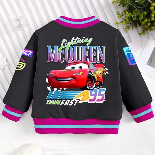 Lighting McQueen 95 90s Nite Night Kids and Youth Baseball Jacket, Aldult Unisex Varsity Baseball Jacket
