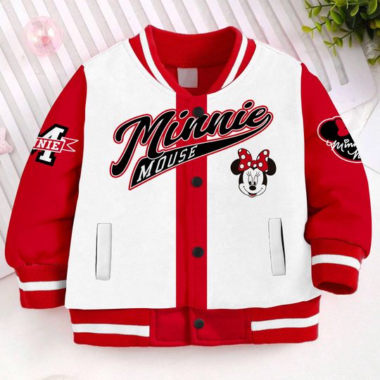 Minnie Mouse Classic Kids and Youth Baseball Jacket, Aldult Unisex Varsity Baseball Jacket
