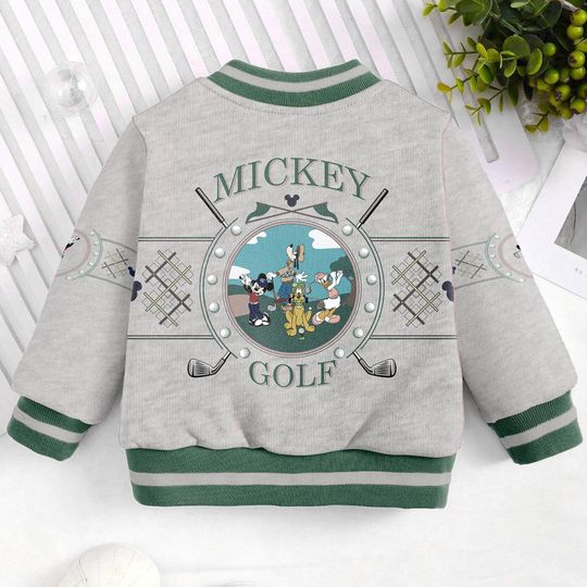 Mickey Golf Club Pluto Goofy Friends Kids and Youth Baseball Jacket, Aldult Unisex Varsity Baseball Jacket