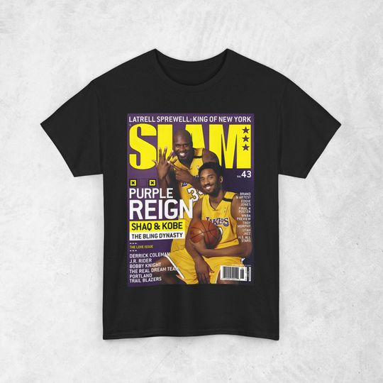 Kobe Bryant & Shaq Shirt, Los Angeles Lakers LA NBA SLAM Cover T-Shirt, Unisex Sports Tee, Vintage Retro Basketball Streetwear, Gift For Men