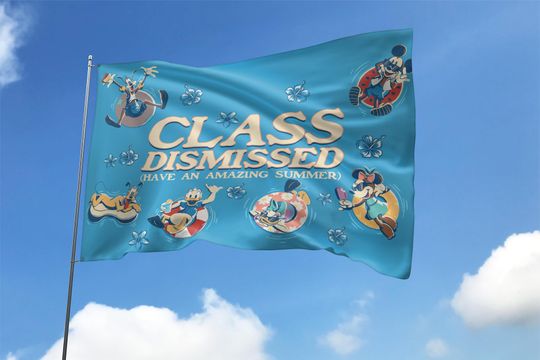 Class Dismissed House Flag  Happy Last Day of School Mickey & Friends Pool Party Design, Custom Summer House Banner
