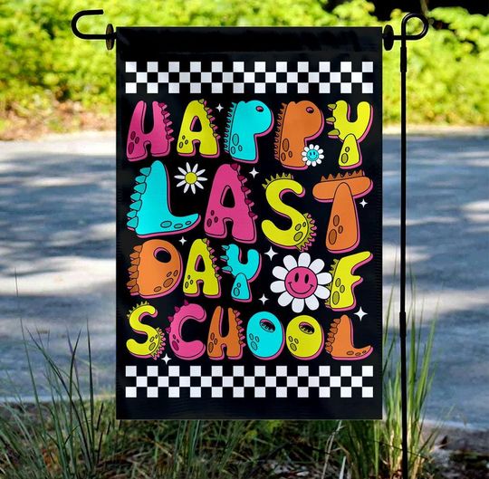 Last Day Of School Retro Schools Out For Summer Teacher Garden Flag