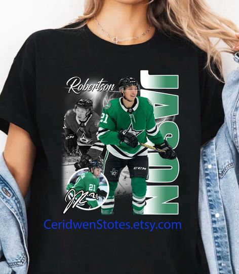 Retro Jason Robertson Tshirt Dallas Stars Hockey Fan Shirt, Hockey player tshirt , full size for Adults and Youth