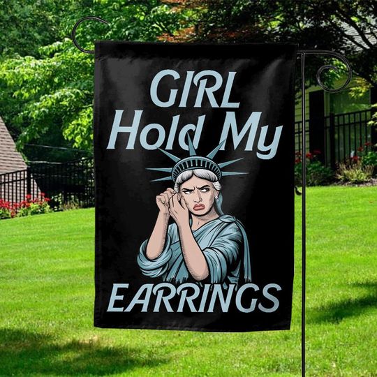 Girl Hold My Earrings Flag, FDT Foxtrot Delta Tango Flag, Feminist Penguins Resist Anti Fascism Hands Off Protest Liberal Leftist