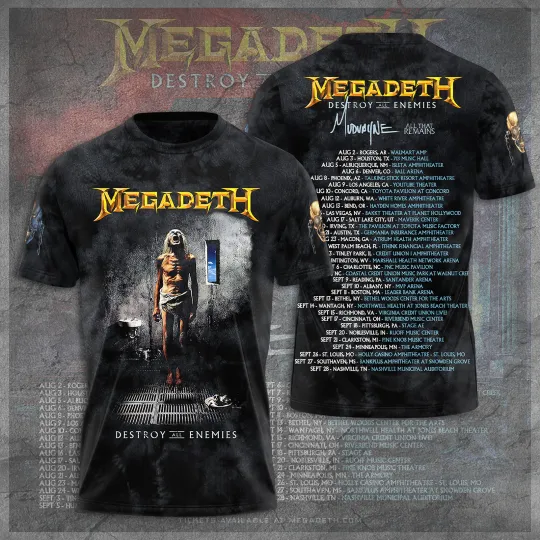 Hot Sale 2025! MEGADETH DESTROY ALL ENEMIES TOUR 2024 3D T-SHIRT, Gift For Fans