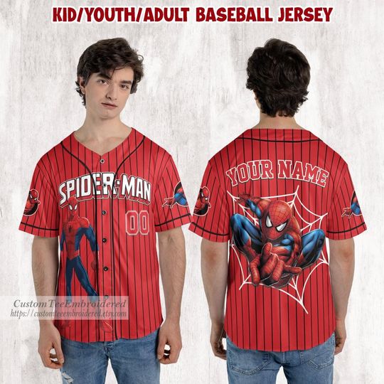 Custom Spiderman Collection Baseball Jersey, Custom Kid Youth Adult Disney Jersey Spider Man Baseball Jersey, Marvel Spiderman Lover Gift