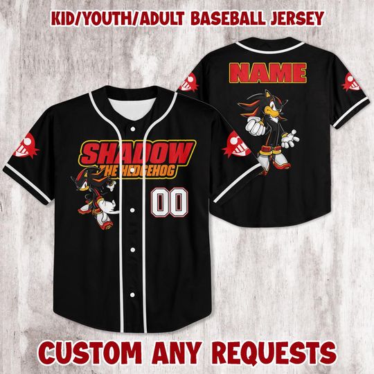 Personalized Shadow The Hedgehog Baseball Jersey, Sonic Baseball Shirt, Custom Gamer Jersey, Anime Sports Shirt, Gift for Sonic Fans