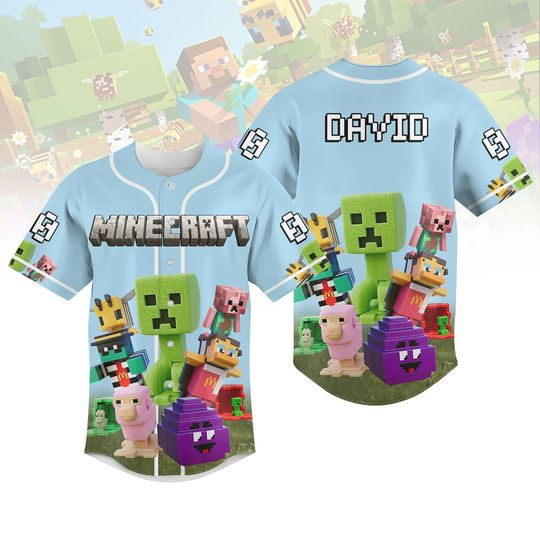Personalized Minecraft Baseball Jersey, Mine Craft Family Matching Shirt, Chicken Jockey Jersey Shirt, Minecraft Cartoon Shirt For Game