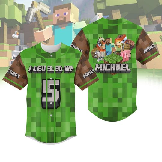 Personalized Minecraft Baseball Jersey, Pixel Game Shirt For Boy, Video Game Baseball Shirt, I Leveled Up Shirt, Gamer Jersey Shirt