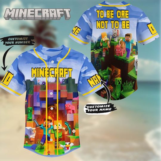 Minecraft Movie Baseball Jersey, Game Characters Jersey, Minecraft Game Lover T-Shirt, Funny Gaming Family Baseball Shirt