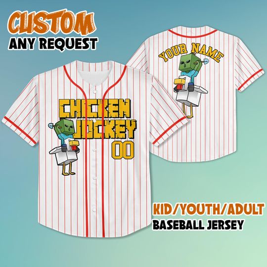 Personalized Chicken Jockey Baseball Jersey, Chicken Jockey Minecraft Jersey Shirt, Gift for Kids Youth Adult Jersey