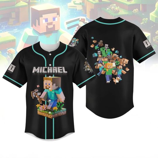 Steve Minecraft Baseball Jesrey, Personalized Minecraft Movie Shirt, Pixel Game Lover Jersey, Minecraft Videogame Baseball Shirt