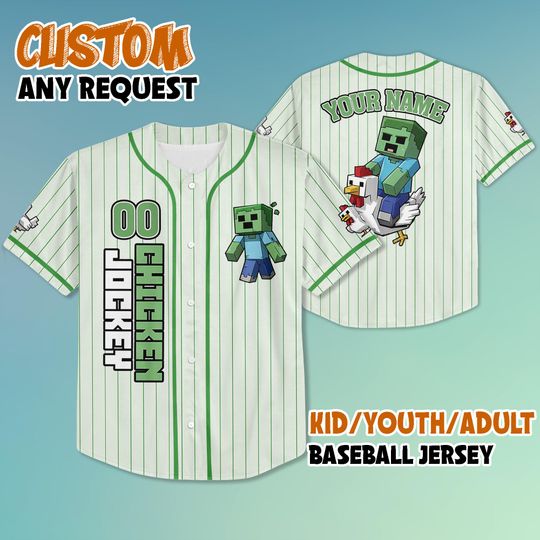 Personalized Chicken Jockey Baseball Jersey, Chicken Jockey Minecraft Jersey Shirt, Gift for Kids Youth Adult Jersey, Chicken Jockey Shirt