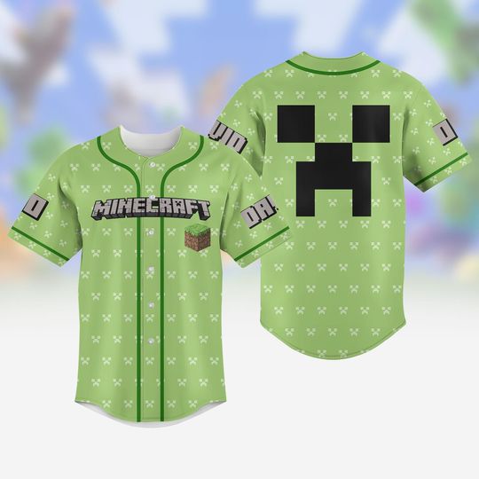 Minecraft Movie Baseball Jersey, Creeper Minecraft  Jersey For KIds, Funny Game Character T-Shirt, Personalized Minecraft Birthday Gift