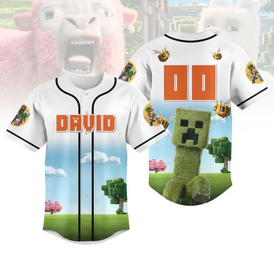 Personalized Creeper Minercraft Baseball Jersey, Minercraft Movie T-Shirt, Pixel Game Lover Jersey Team, Minercraft Baseball Shirt