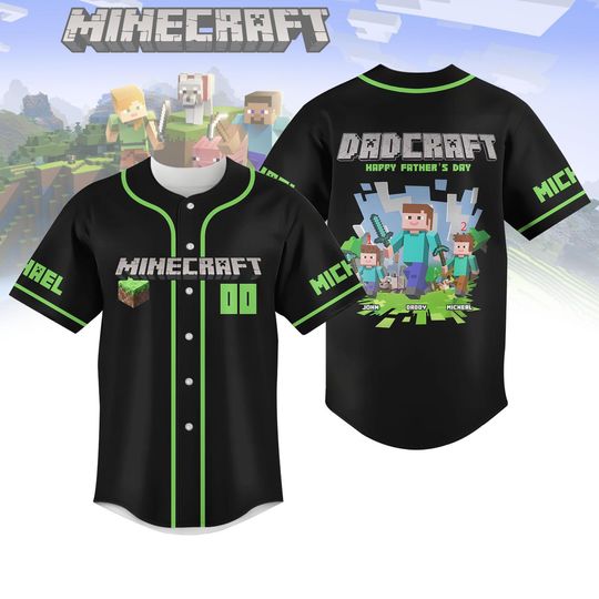 Custom DadCraft Baseball Jersey, A Minecraft Movie Shirt, Chicken Jockey Gaming Shirt, Game Family Shirt, Father's Day Gift For Dad Kid