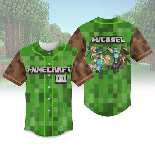 Custom Minecraft Baseball Jersey, A Minecraft Movie Baseball Shirt, Minecraft Birthday Shirt, Minecraft Jersey Shirt, Video Game Shirt