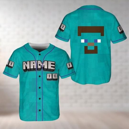 Custom Steve Minecraft Characters Baseball Jersey, Game Lover Baseball Shirt, Minecraft Movie Shirt, Video Game Shirt, Cosplay Costume
