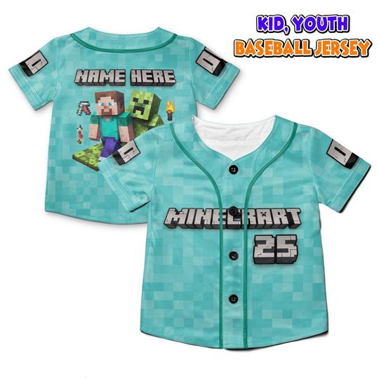 Creeper Characters Baseball Jersey, Movie Game Game Characters Jersey, Kids Birthday Jersey, Pixel Game Lover Shirt, Funny Gaming