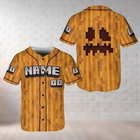 Custom Jack O'Lantern Minecraft Characters Baseball Jersey, Minecraft Movie Shirt, Video Game Baseball Shirt, Jersey Gift For Gamer