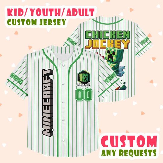 Personalized Minecraft Movie Chicken Jockey Baseball Jersey, Custom Minecraft Chicken Jockey Pixel Jersey, Movie Game Minecaft