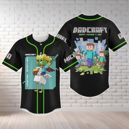 Custom DadCraft Baseball Jersey, A Minecraft Movie Shirt, Chicken Jockey Gaming, Game Matching Family Shirt, Father's Day Gift For Dad