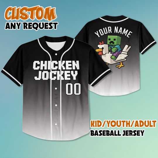 Personalized Chicken Jockey Baseball Jersey, Chicken Jockey Minecraft Jersey Shirt, Gift for Kids Youth Adult Jersey, Chicken Jockey Shirt
