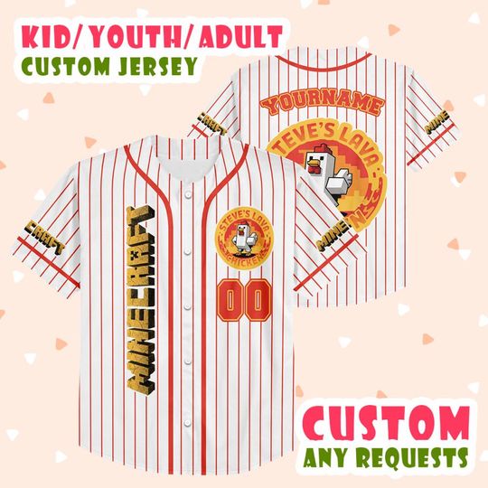 Personalized Minecraft Movie Steve's Lava Chicken Baseball Jersey, Custom Steve's Lava Chicken Pixel Jersey, Movie Game Minecaft