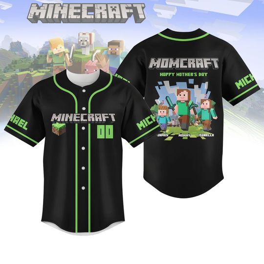 Custom MomCraft Baseball Jersey, A Minecraft Movie Shirt, Chicken Jockey Gaming Baseball Shirt, Happy Mother's Day Gift For Mom, Kids