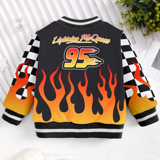 McQueen 95 Fire Checkered Board Kids and Youth Baseball Jacket, Aldult Unisex Varsity Baseball Jacket