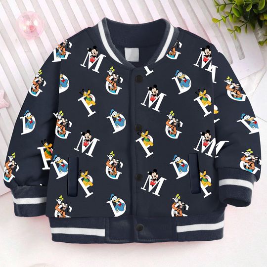 Mickey Donald Pluto Goofy Kids and Youth Baseball Jacket, Aldult Unisex Varsity Baseball Jacket