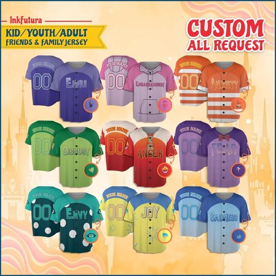 Custom Disney Inside Out Anger Cosplay Baseball Jersey, Gift for Kids, Disney Birthday Gift, Gift For Baseball Fans