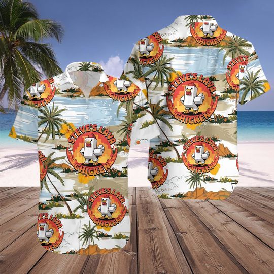 Steves Lava Chicken Hawaiian Shirt, Custom Tropical Aloha Shirt, Funny Shirt, Chicken Tee, Hawaiian Shirt for Men Women Kid, Minecraft shirt