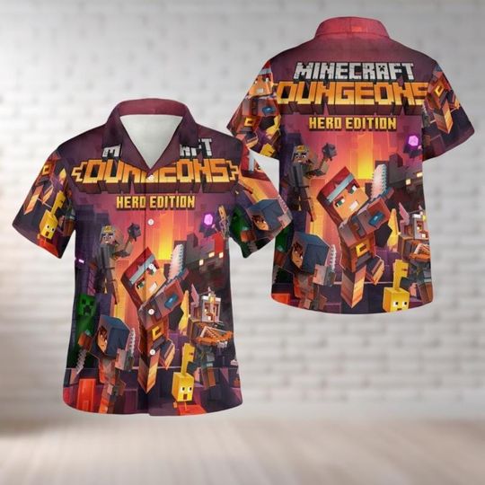 Minecraft Hawaiian Shirt, I Love Miners Shirt, Gamer Gift, Minecraft Game Shirt For Men Him, Gaming Button Shirt, Summer Beach Shirt