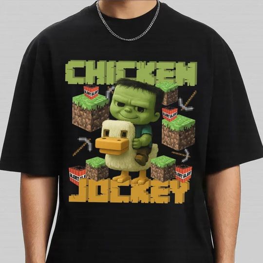 Comfort Colors Chicken Jockey Minecraft Tee, Minecraft Movie Shirt, Block World Minecraft Unisex Tee