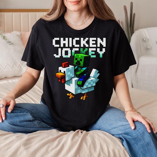 Funny Chicken Jockey Zombie Pixel Art Gamer Shirt For Boys, Kids Minecraft Gaming T-Shirt, Funny Gamer Tee, Boys Video Game Shirt