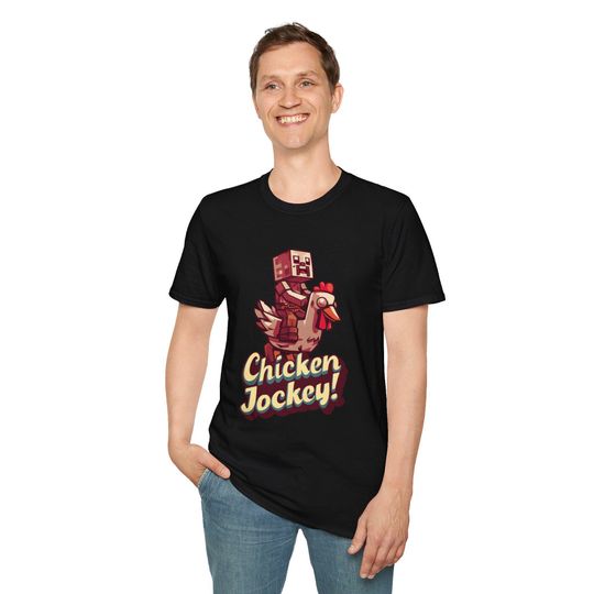 Chicken Jockey Minecraft-Inspired Gamer T-Shirt, Funny Unisex Tee, Video Game Shirt, Pixel Art Gift for Gamers, Geeky Shirt, Kids & Adults