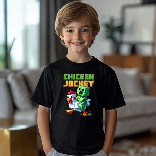 Youth Chicken Jockey Shirt, Funny Farm Animal Tee, Game Shirt, Cute Gaming Shirt, Gaming Lover Gifts, Gift For Gamers, Minecraft T-Shirt