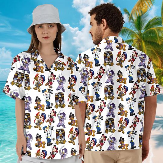 Discover Pirates of the Caribbean Hawaiian Shirt, Disney Cruise Pirate Night Button Up Hawaii Shirt, Mickey And Friend Pirate Cruise Shirt