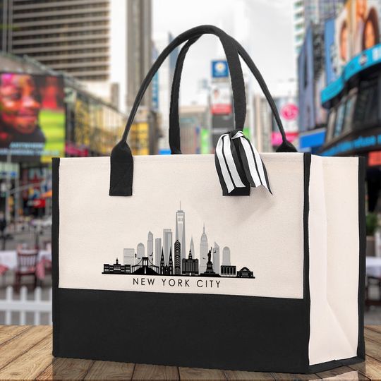 New York Cotton Canvas Tote Bag NY Travel Vacation Tote Employee and Client Gift NYC Wedding Favor Birthday Welcome Tote Bag Bridesmaid Gift