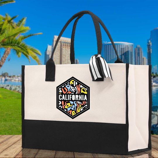 California Cotton Canvas Tote Bag CA Travel Vacation Tote Employee and Client Gift Wedding Favor Birthday Welcome Tote Bag Bridesmaid Gift