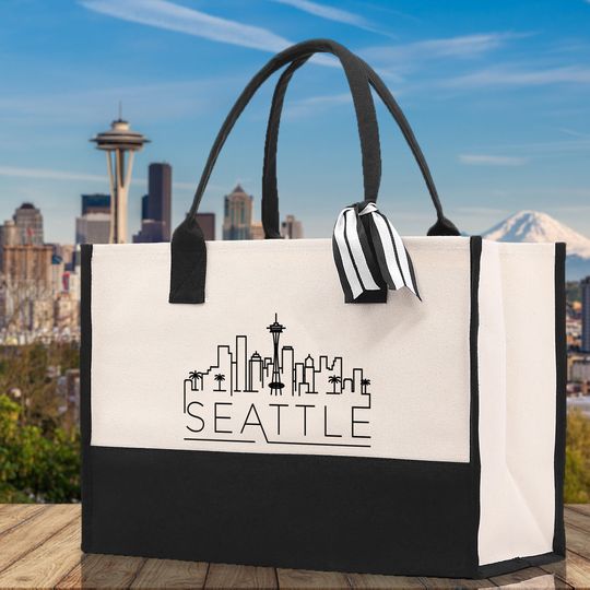 Seattle Canvas Tote Bag Travel Vacation Tote Employee and Client Gift Wedding Favor Birthday Welcome Tote Bag Bridesmaid Gift