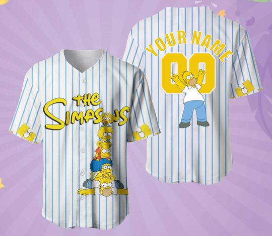 The Simpson Family Baseball Jersey, Custom Simpsons Jersey, Gift For Mom, Custom Baseball Shirt, Movie Shirt, Funny Shirt, Family Shirt