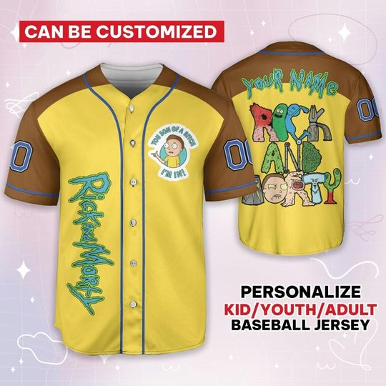 Custom Rick And Rickandmorty Rickandmorty Slogan,Personalized Baseball Jersey Family,Funny Movie Cartoon Gift For Fans,Custom Name Shirt,Birthday Gift