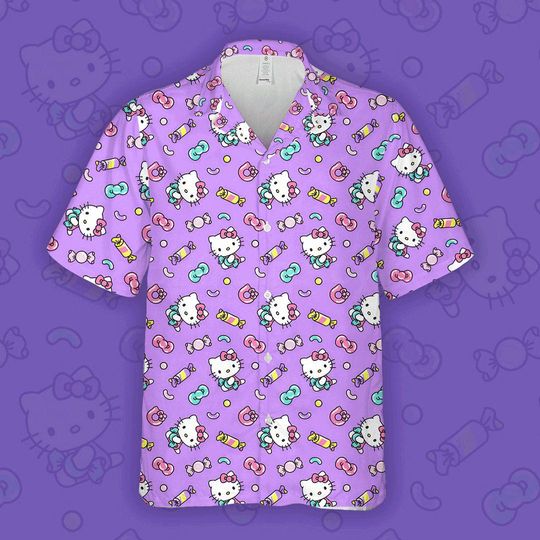 Hello Kitty Hawaiian Shirt, Cute Summer Hello Kitty Shirt, Gift for Fans