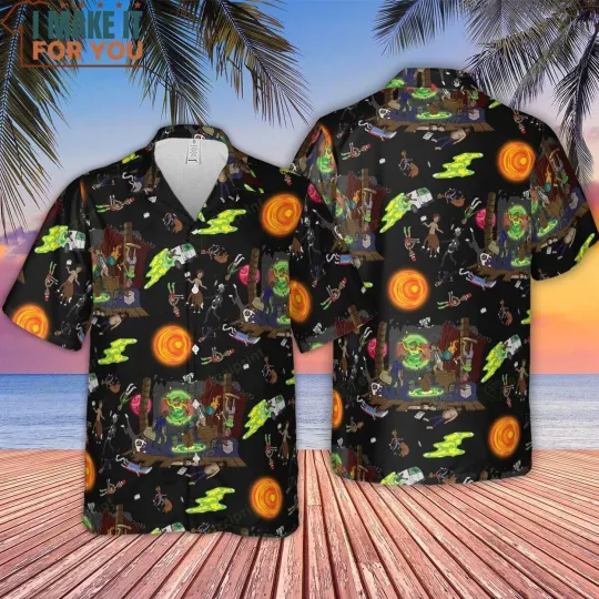 Rick and Rickandmorty Hawaiian Button Down Shirt Unisex Adults
