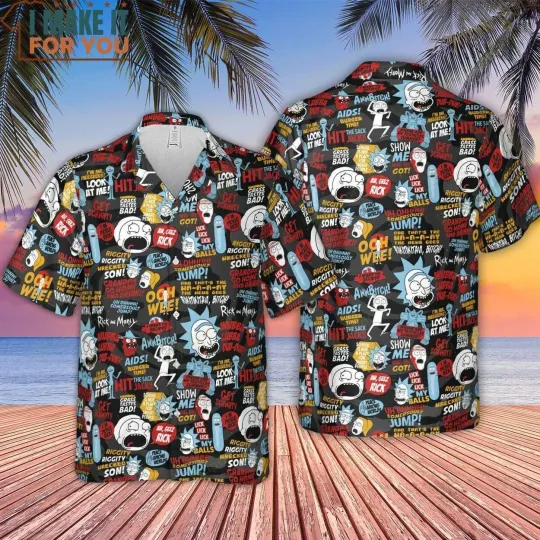 Rick and Rickandmorty Hawaiian Button Down Shirt Unisex Adults